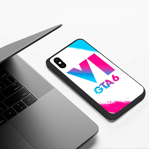 Чехол iPhone XS Max матовый GTA 6 neon gradient style / 3D-Черный – фото 3