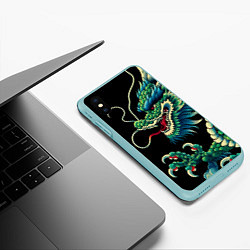 Чехол iPhone XS Max матовый Japanese irezumi - dragon, цвет: 3D-мятный — фото 2