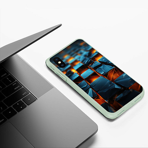 Чехол iPhone XS Max матовый Темные плитки в лаве / 3D-Салатовый – фото 3