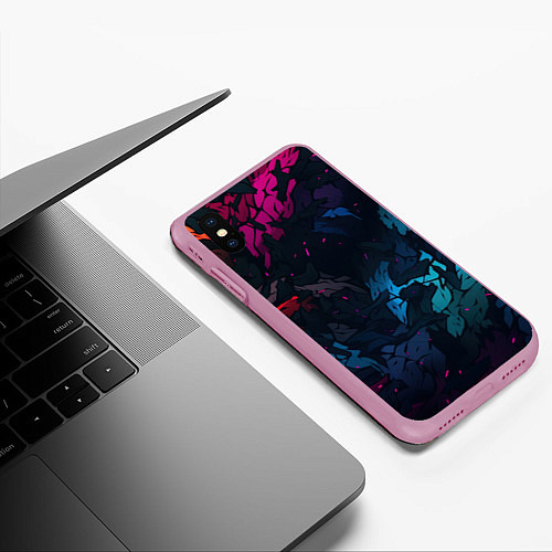 Чехол iPhone XS Max матовый Темная цветная абстракция пятнами / 3D-Розовый – фото 3