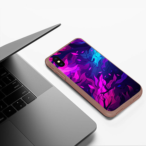 Чехол iPhone XS Max матовый Фиолетовые яркие лепестки / 3D-Коричневый – фото 3