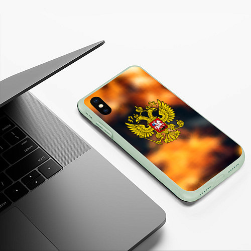 Чехол iPhone XS Max матовый Герб РФ градиент огня / 3D-Салатовый – фото 3