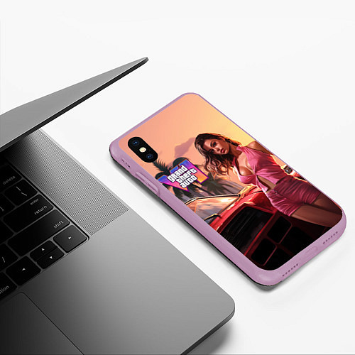 Чехол iPhone XS Max матовый GTA 6 girl vice city / 3D-Сиреневый – фото 3