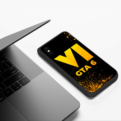 Чехол iPhone XS Max матовый GTA 6 - gold gradient / 3D-Черный – фото 3