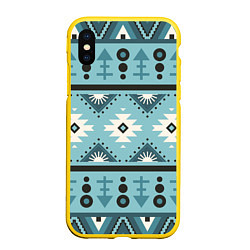 Чехол iPhone XS Max матовый Этническая геометрия в голубой палитре, цвет: 3D-желтый