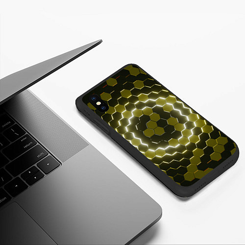 Чехол iPhone XS Max матовый Гексагональная броня / 3D-Черный – фото 3