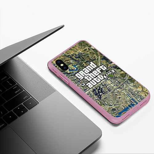 Чехол iPhone XS Max матовый GTA 5 карта / 3D-Розовый – фото 3