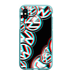 Чехол iPhone XS Max матовый Volkswagen glitch pattern, цвет: 3D-мятный