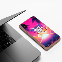 Чехол iPhone XS Max матовый GTA6 hot summer Vaporwave, цвет: 3D-коричневый — фото 2