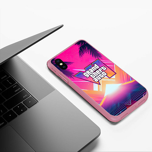 Чехол iPhone XS Max матовый GTA6 hot summer Vaporwave / 3D-Малиновый – фото 3