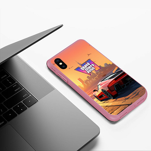 Чехол iPhone XS Max матовый GTA 6 авто вид сзади / 3D-Малиновый – фото 3