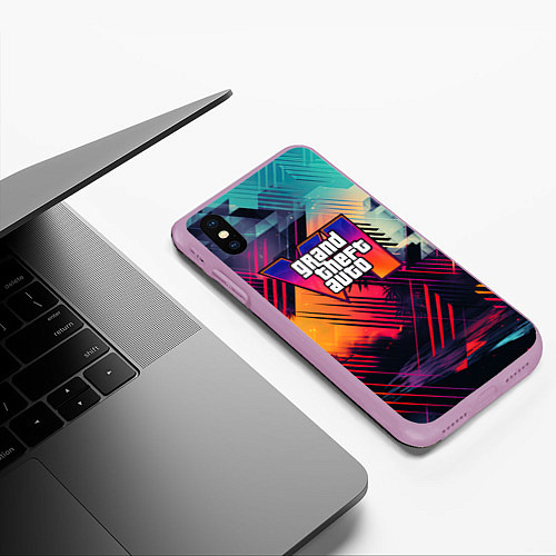 Чехол iPhone XS Max матовый GTA 6 аbstract logo / 3D-Сиреневый – фото 3