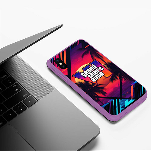 Чехол iPhone XS Max матовый GTA 6 аbstract logo / 3D-Фиолетовый – фото 3