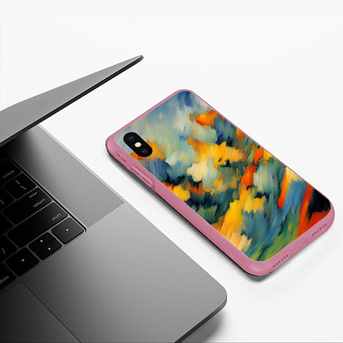 Чехол iPhone XS Max матовый Жёлтые и синие мазки / 3D-Малиновый – фото 3