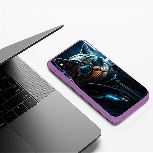 Чехол iPhone XS Max матовый Крутой кот от ai / 3D-Фиолетовый – фото 3