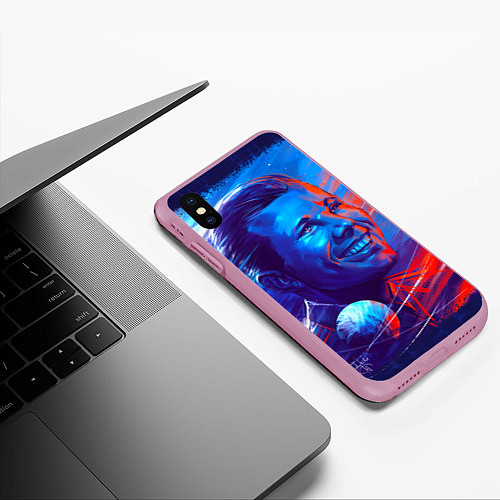 Чехол iPhone XS Max матовый Улыбка Гагарина / 3D-Розовый – фото 3