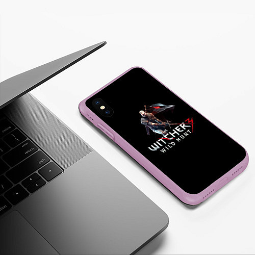 Чехол iPhone XS Max матовый Ведьмак 3 лого из коробки / 3D-Сиреневый – фото 3