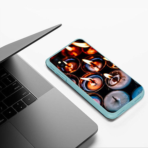 Чехол iPhone XS Max матовый Новогодние горящие свечи / 3D-Мятный – фото 3