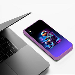 Чехол iPhone XS Max матовый Капибара в виртуальном шлеме - киберпанк, цвет: 3D-фиолетовый — фото 2