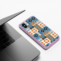 Чехол iPhone XS Max матовый Этнический мозаичный геометрический паттерн, цвет: 3D-сиреневый — фото 2
