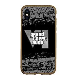 Чехол iPhone XS Max матовый GTA 6 следы шин, цвет: 3D-коричневый