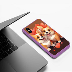 Чехол iPhone XS Max матовый Любовь корги, цвет: 3D-фиолетовый — фото 2