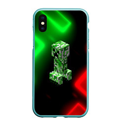 Чехол iPhone XS Max матовый Крипер на неоновом фоне абстракция, цвет: 3D-мятный