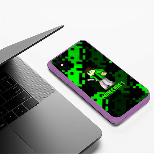 Чехол iPhone XS Max матовый Minecraft персонаж из игры / 3D-Фиолетовый – фото 3