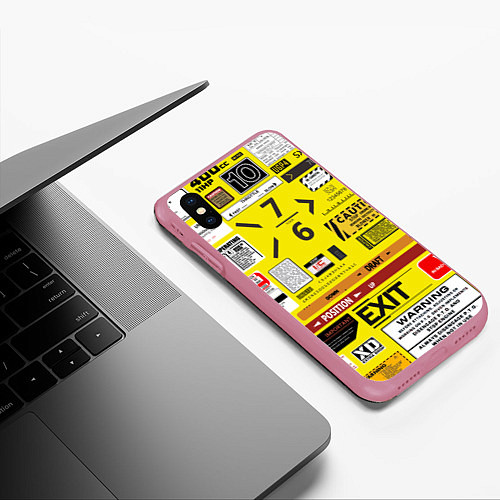 Чехол iPhone XS Max матовый Предупреждающие знаки / 3D-Малиновый – фото 3