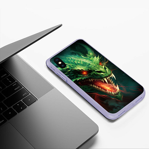 Чехол iPhone XS Max матовый Древний злой зеленый дракон / 3D-Светло-сиреневый – фото 3