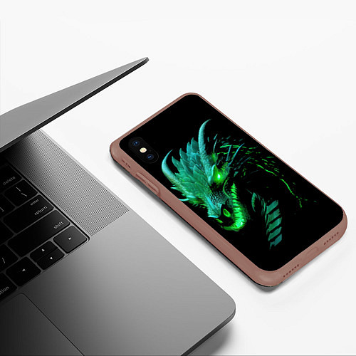 Чехол iPhone XS Max матовый Дракон с зеленым свечением / 3D-Коричневый – фото 3