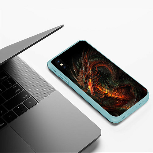 Чехол iPhone XS Max матовый Красный древесный дракон / 3D-Мятный – фото 3