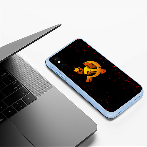 Чехол iPhone XS Max матовый Серп и молот СССР краски / 3D-Голубой – фото 3