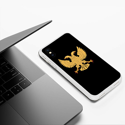 Чехол iPhone XS Max матовый Двуглавый орёл символика России / 3D-Белый – фото 3