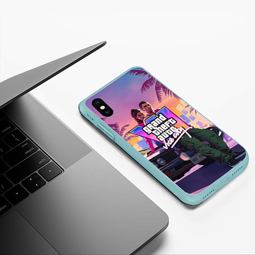 Чехол iPhone XS Max матовый Grand theft auto 6 Лусия и Джейсон / 3D-Мятный – фото 3