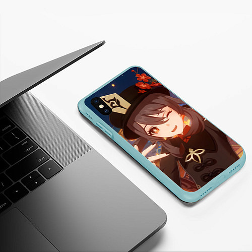 Чехол iPhone XS Max матовый Genshin Impact Hu Tao smile / 3D-Мятный – фото 3