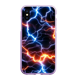 Чехол iPhone XS Max матовый Красно-синие молнии, цвет: 3D-сиреневый