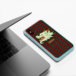 Чехол iPhone XS Max матовый Веселящаяся драконья голова, цвет: 3D-мятный — фото 2