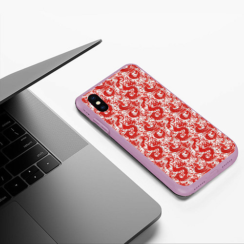 Чехол iPhone XS Max матовый Красные драконы на белом фоне / 3D-Сиреневый – фото 3