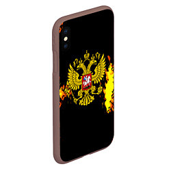 Чехол iPhone XS Max матовый Герб РФ краски жёлтые патриотизм, цвет: 3D-коричневый — фото 2