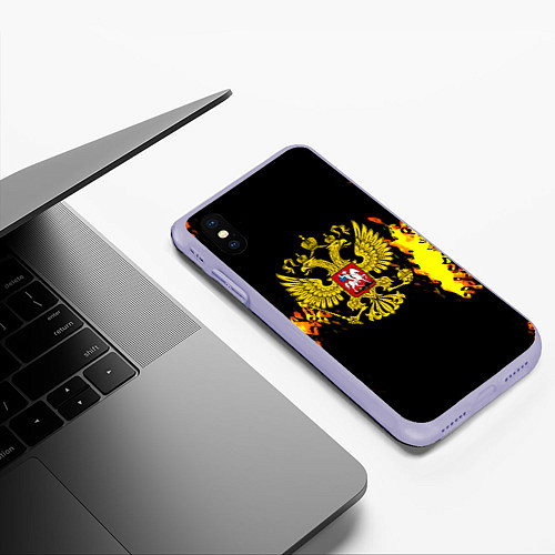 Чехол iPhone XS Max матовый Герб РФ краски жёлтые патриотизм / 3D-Светло-сиреневый – фото 3