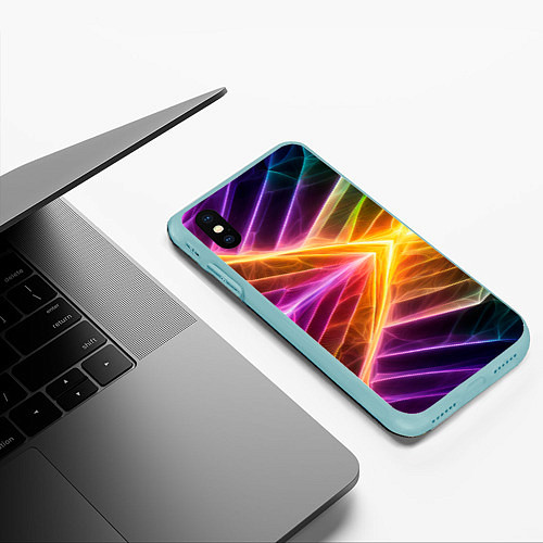 Чехол iPhone XS Max матовый Неоновые молнии в цветном льду / 3D-Мятный – фото 3