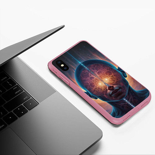 Чехол iPhone XS Max матовый Голова и розовые фракталы абстракция / 3D-Малиновый – фото 3