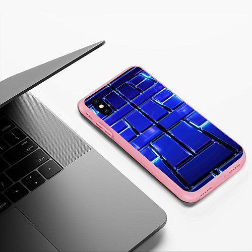 Чехол iPhone XS Max матовый Синие плиты с неоном / 3D-Баблгам – фото 3