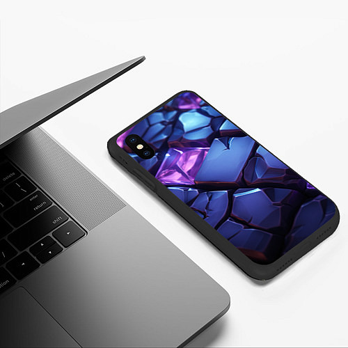 Чехол iPhone XS Max матовый Фиолетовые неоновые плиты / 3D-Черный – фото 3