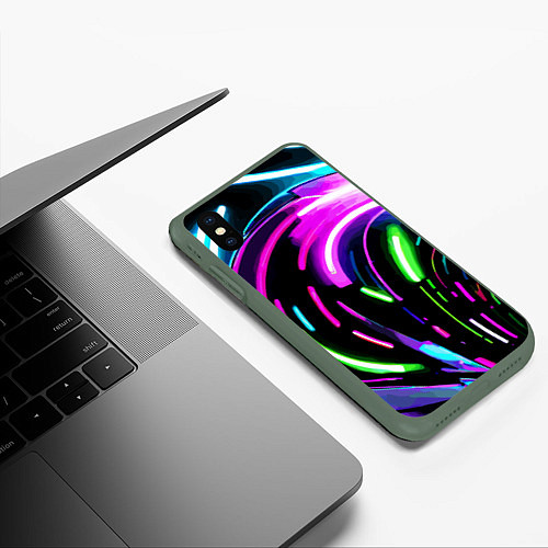 Чехол iPhone XS Max матовый Неоновая экспрессивная абстракция / 3D-Темно-зеленый – фото 3