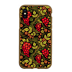 Чехол iPhone XS Max матовый Хохломская роспись красные ягоды