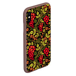 Чехол iPhone XS Max матовый Хохломская роспись красные ягоды, цвет: 3D-коричневый — фото 2