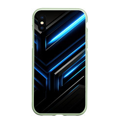 Чехол iPhone XS Max матовый Черный абстрактный фон и синие неоновые вставки, цвет: 3D-салатовый