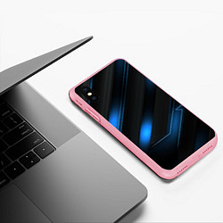 Чехол iPhone XS Max матовый Синий неоновый яркий свет на черном абстрактном фо, цвет: 3D-баблгам — фото 2